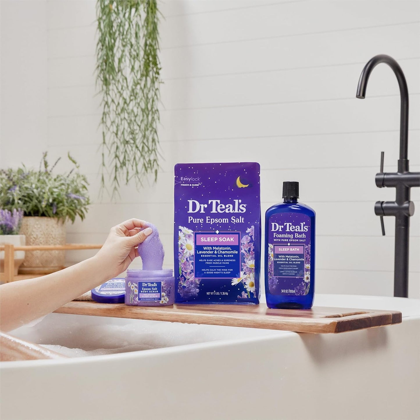 Dr Teal's Epsom Salt Magnesium Soak, Sleep Blend with Melatonin, Lavender & Chamomile Essential Oils, 3 lbs