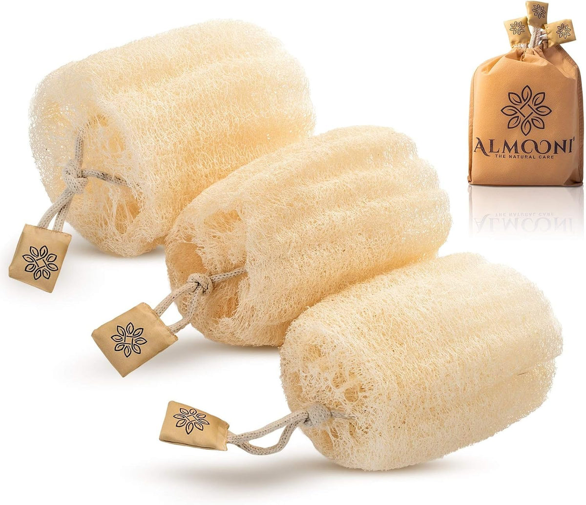 ALMOONI Natural Loofah Body Scrubber, Egyptian Loofah Sponge