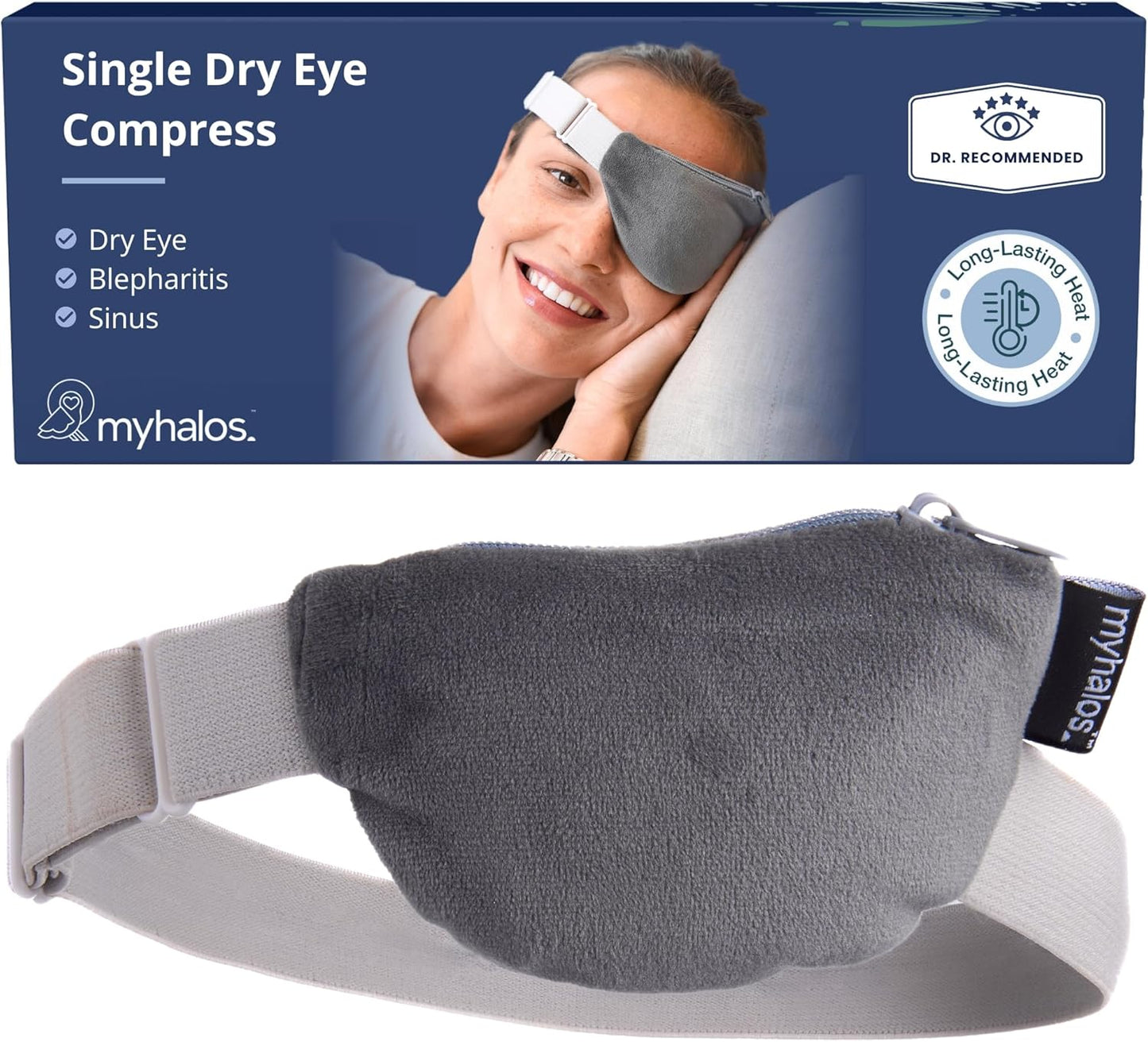 MyHalos® Heated Eye Compress & Stye Eye Treatment for Dry Eyes - Washable Warm Stye Compress -Reversible Moist Heat Eye Mask for Blepharitis & MGD - Eye Stye Heat Compress - Stye Treatment Patch