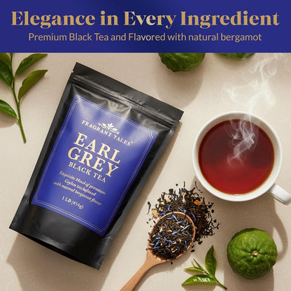 Fragrant Tales Earl Grey | 1LB (454g) | Loose Leaf Black Tea | Premium Ceylon Tea with Natural Bergamot Aroma & Blue Cornflower Petals | Strong, Smooth Flavor | Bulk Resealable Bag