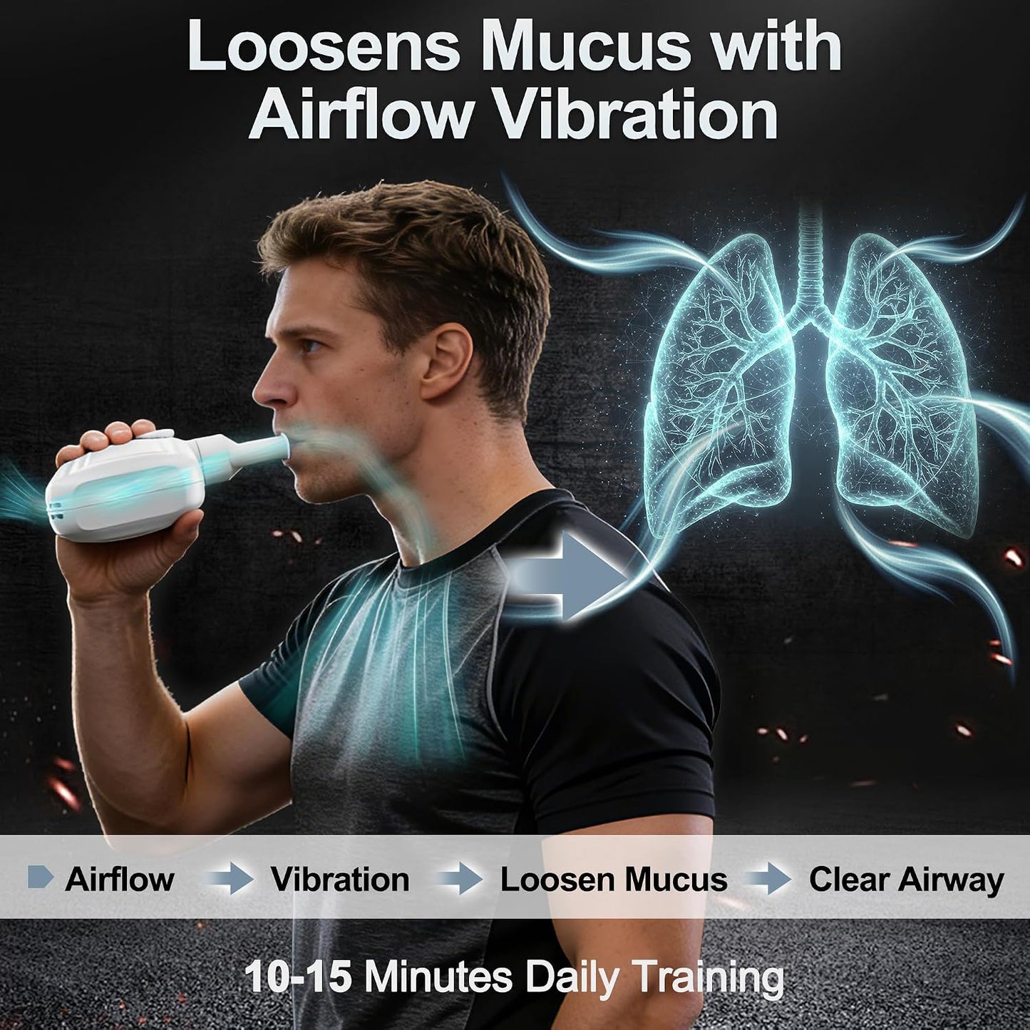 Breathing Exercise Device for Lungs, Non-Measuring Exerciser, Effective Lung Trainer and Breathing Trainer with 6 Adjustable Levels, Portable Mucus Clearance Device to Improve Breathing and Health