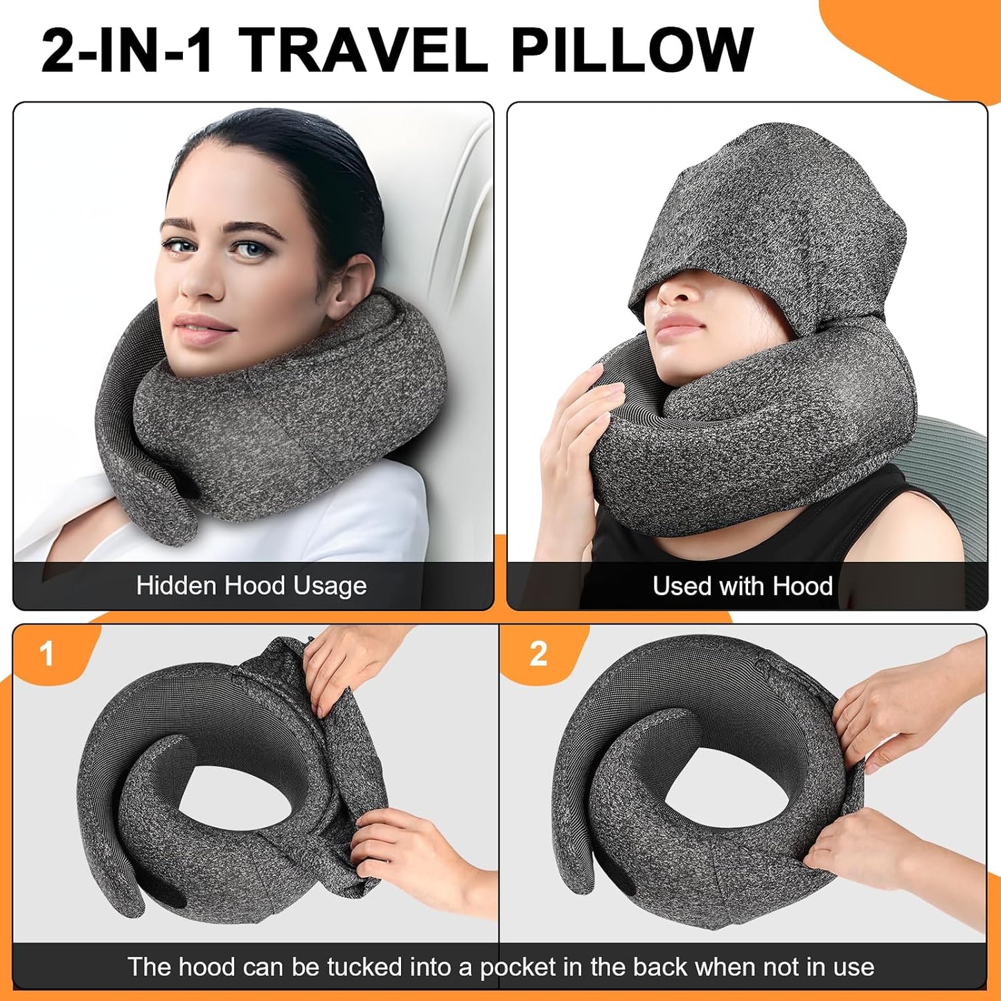 Travel Pillow - Hooded Neck Pillow Airplane Memory Foam Filling for Plane, Office, Cars Sleeping, Road Trip, Long Flights, Airplane Travel Essentials, Includes Eye Mask & Earplugs (Green)