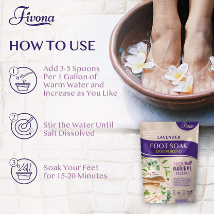 Fivona Tea Tree Foot Soak Blend 14.1 oz - Epsom Salt with Essential Oils for Healthy Toenails, Soothing Relief, Callus Softening - Pedicure Therapy for Soft, Rejuvenated Feet