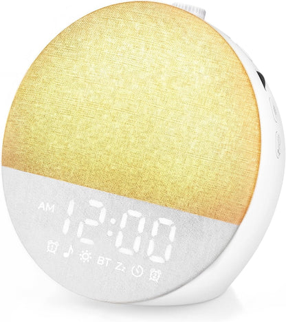 Geuuap Sunrise Alarm Clock White Noise Machine | Natural Wake-Up Light for Bedroom with 30 Soothing Sleep Aids, Bluetooth Speaker, Dimmable Clock, Screen-Free Design for Baby Adults Kids-Khaki