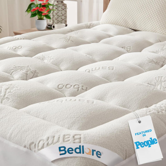 BEDLORE King Mattress Topper Viscose Derived from Bamboo, Thick Pillow Top Mattress Pad with Stretchable Pockets for 6"-18" Mattress, Soft Breathable Mattress Topper for Back Pain Relief(Dark Gray)