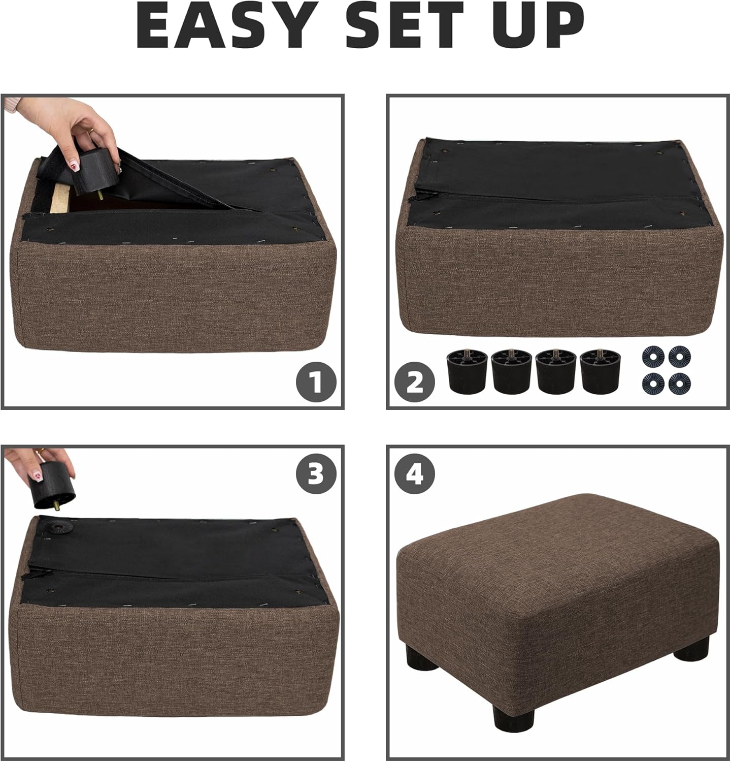 CAROLMADE Small Foot Stool Ottoman Footstool with Legs Under Desk Footrest for Living Room Bedroom and Office,Linen-Grey
