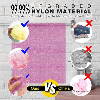 UJFQBH 3 Pieces African Bath Sponge African Net Long Net Bath Sponge Exfoliating Shower Body Scrubber Back Scrubber Skin Smoother,Great for Daily Use (Pink,Yellow,Purple)