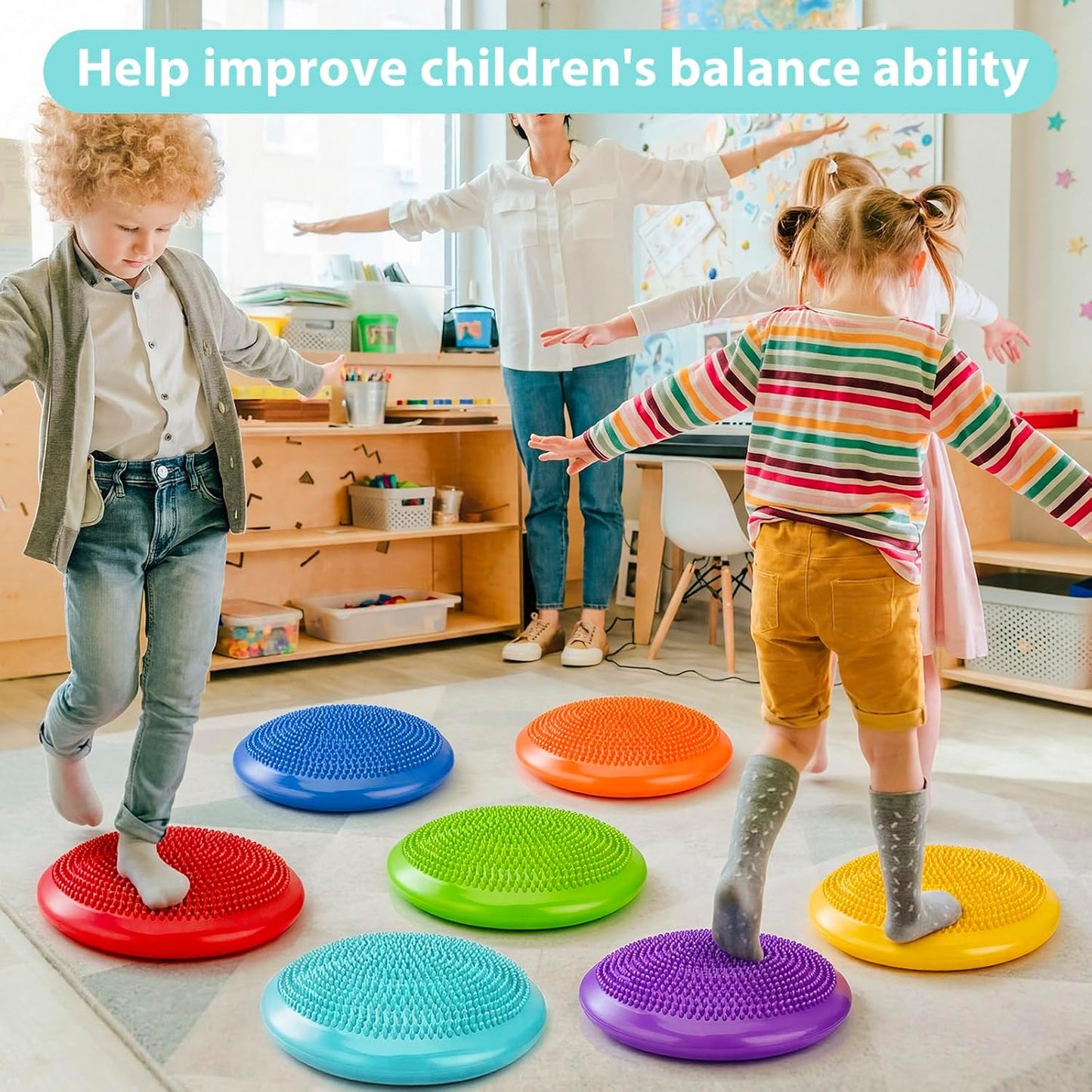 Amylove 6 Pcs Wiggle Seat Inflated Wobble Cushion for Sensory Kid 13 Inch Balance Disc Kids Flexible Seating Exercise Sensory Pad Chair Cushion for Classroom Office School (Bright)