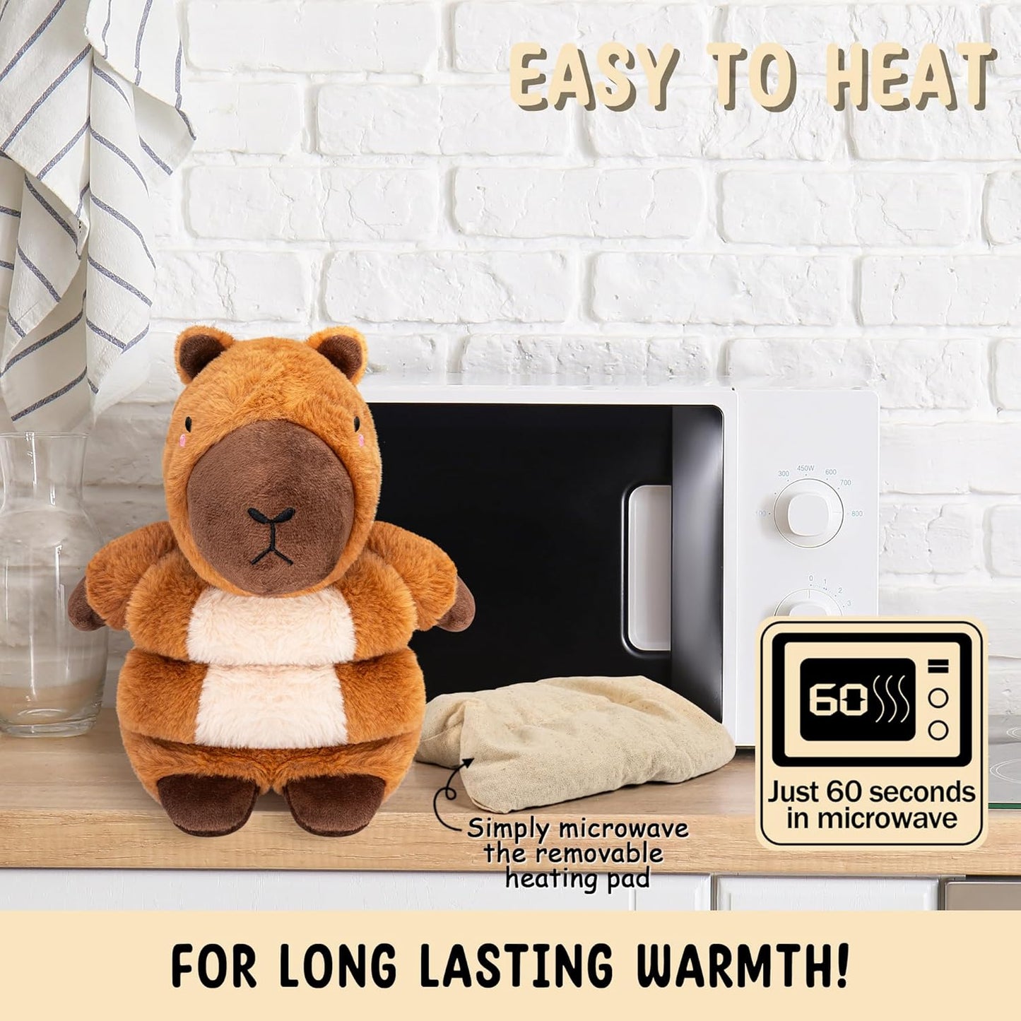 Bunny Microwavable & Weighted Stuffed Animals - 1.5 Lbs Unscented Heating Pad for Period Cramps Pain Relief and Anxiety, Cute Bunny Plush Toys Gifts for Women Girls Adults and Kids by Happy Fuel