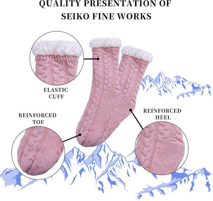 SDBING Women's Winter Super Soft Warm Cozy Fleece Lined Fuzzy Slipper Socks with Grippers