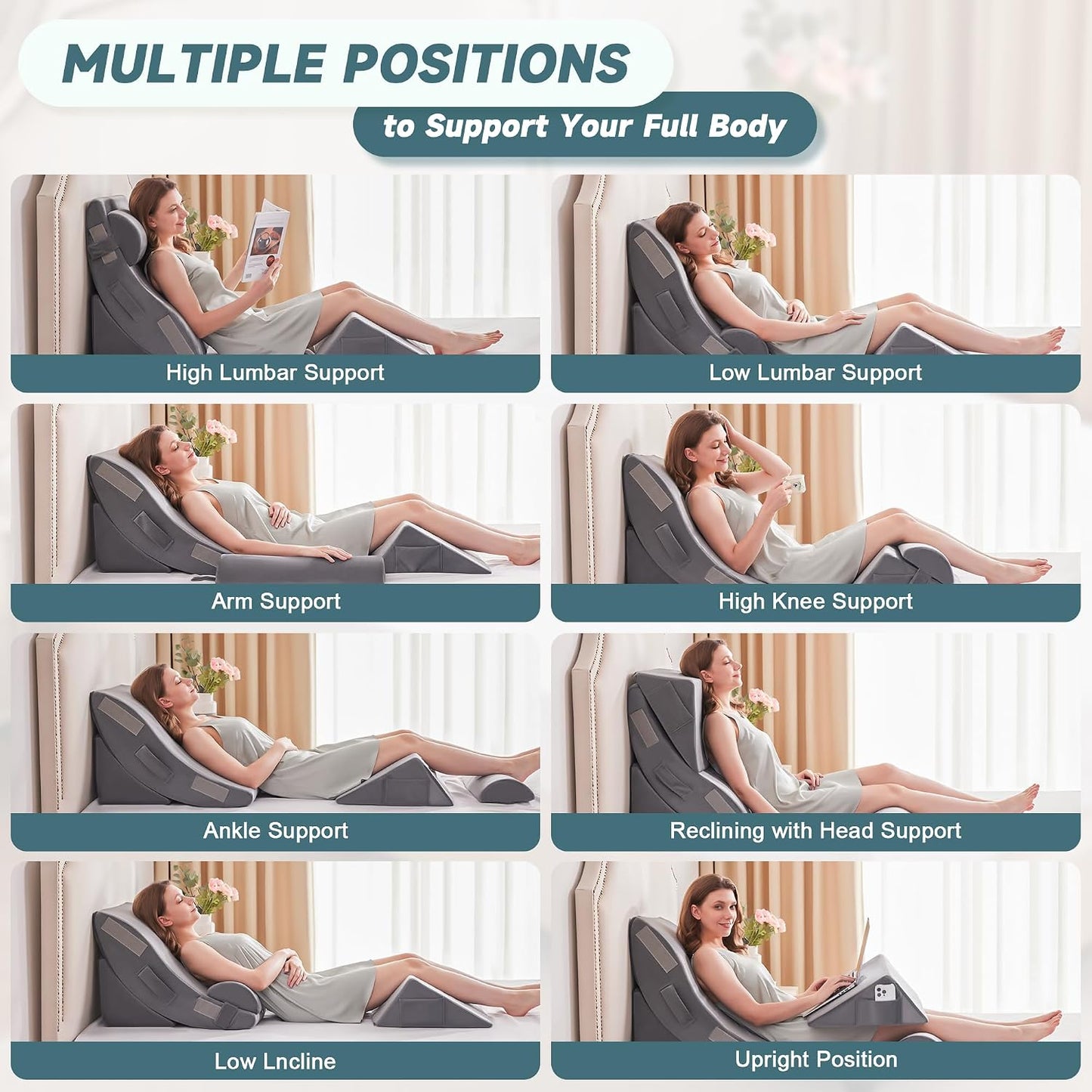 Yojoker 6pcs Orthopedic Bed Wedge Pillow Set for Sleeping, Post Surgery Foam for Body, Back and Leg Pain Relief Comfortable & Adjustable Support Pillows-Anti Snoring, Heartburn