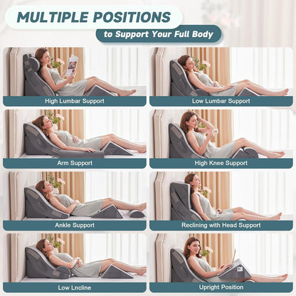 Yojoker 6pcs Orthopedic Bed Wedge Pillow Set for Sleeping, Post Surgery Foam for Body, Back and Leg Pain Relief Comfortable & Adjustable Support Pillows-Anti Snoring, Heartburn
