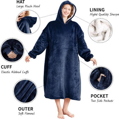 AmyHomie Wearable Blanket Hoodie for Adults & Teens,Oversized Sherpa Hooded Blanket,Warm Cozy Blanket Sweatshirt as Christmas Birthday Gifts for Women Men
