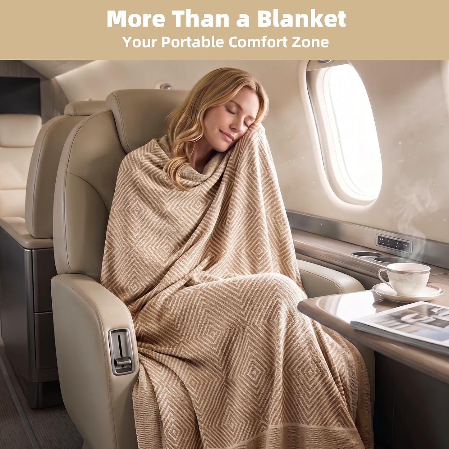 Travel Blanket Airplane - Ultra Soft & Lightweight Knit Design