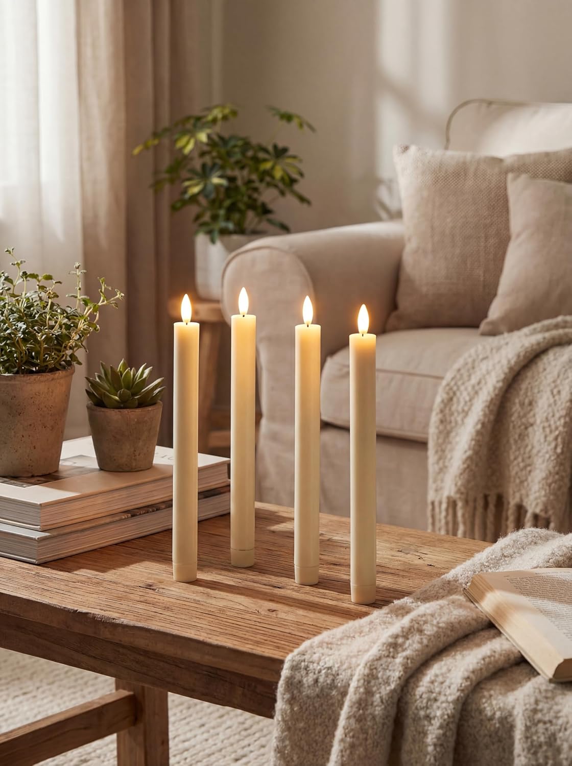 Treela 24 Pcs Flameless Taper Candles Battery Operated Bulk Fake Candles Light LED Candle Sticks Flickering Tapered for Easter Wedding Anniversary Decoration(Basic,11 Inch,Ivory)