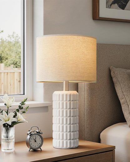 Seealle 23" Modern Ceramic Table Lamps Set of 2 - Table Lamps for Living Room, Farmhouse Bedside Night Stands Lamp for Bedroom, White Nightstand Lamps Set of 2, Desk Lamp for End Table Home Decor
