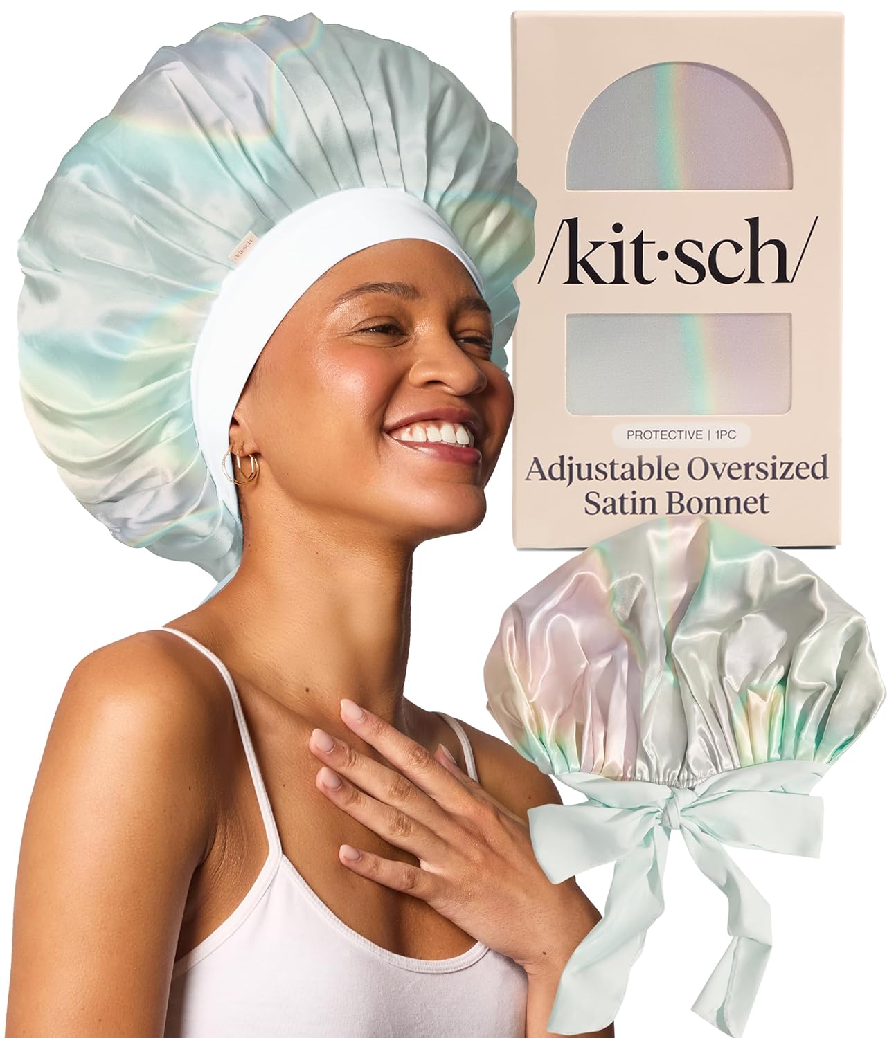 Kitsch XL Satin Bonnet for Sleeping - Softer Than Silk Bonnet For Sleeping Women - Secure Fit, Adjustable, Night Cap For Curly & Textured Hair - Prevents Breakage, Tangles & Thinning - Blush