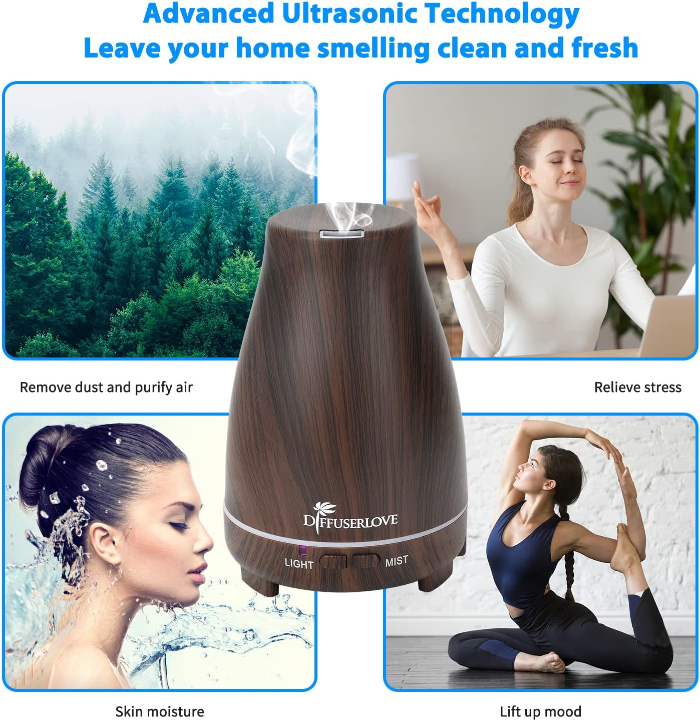 Diffuserlove Diffuser 2 Pack Essential Oil Diffuser 200ML Remote Control Ultrasonic Aromatherapy Diffuser Mist Humidifiers for Bedroom Office Yoga