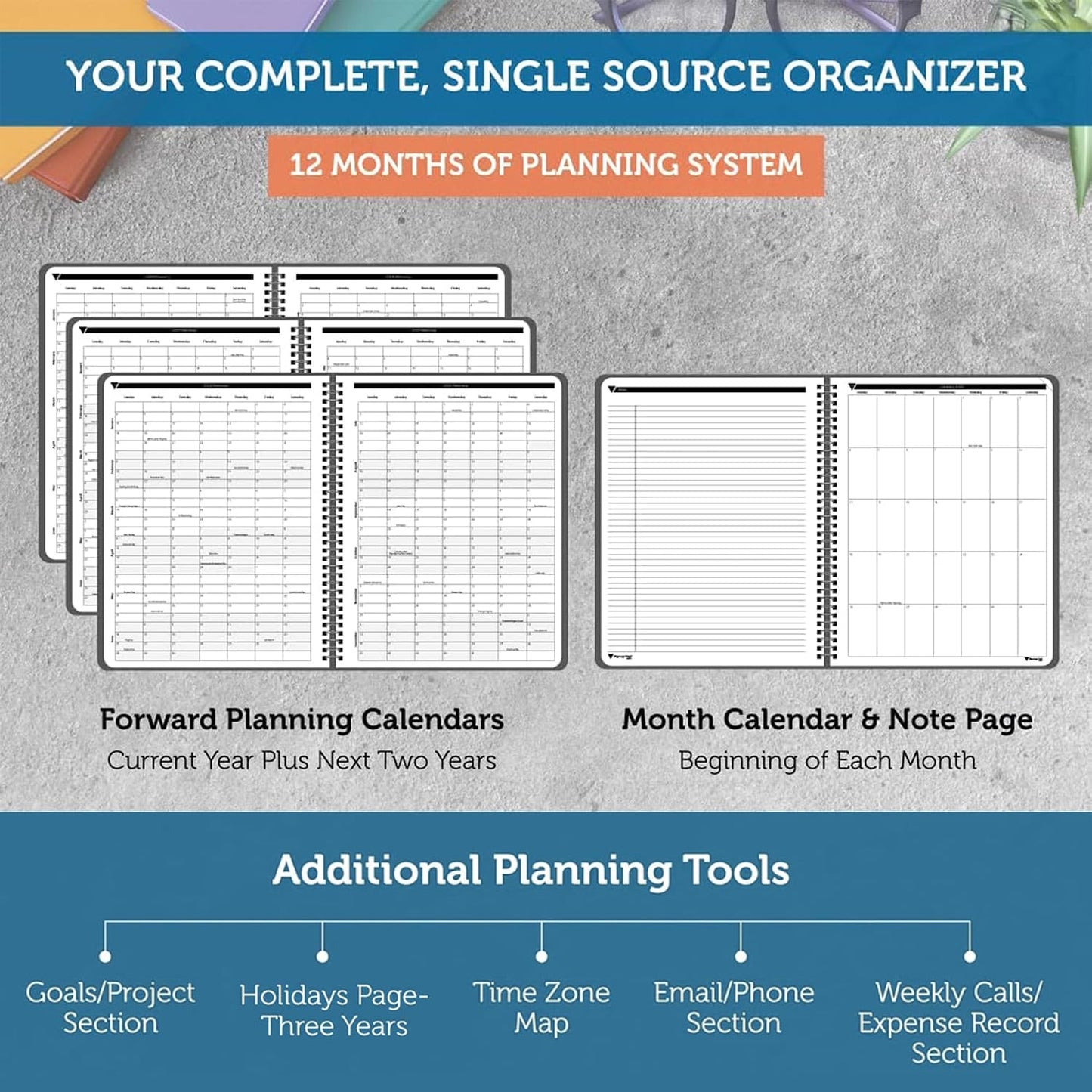 Planner Pad Spiral Bound July 2026 – June 2027 / Academic Year 8 1/2" x 11" Large 3-Tier Funnel Down 12 Month/Weekly Size Organizer, Greenish Grey Cover/Soft Green Ink