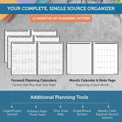 Planner Pad Spiral Bound July 2026 – June 2027 / Academic Year 8 1/2" x 11" Large 3-Tier Funnel Down 12 Month/Weekly Size Organizer, Greenish Grey Cover/Soft Green Ink