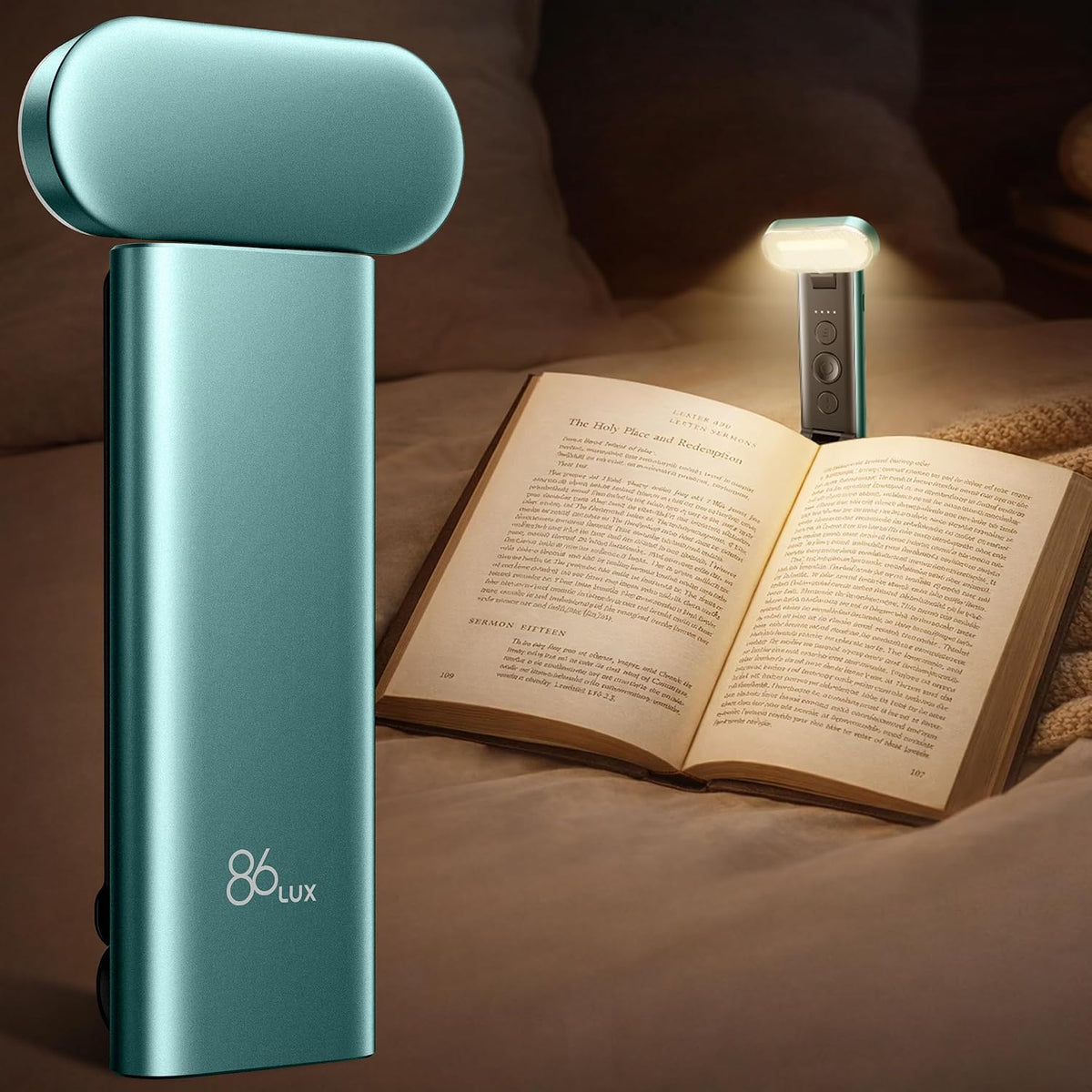 86lux Book Light, Rechargeable Reading Light for Book in Bed