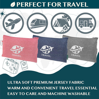 PAVILIA Travel Blanket Airplane Compact Pillow with Bag for Flights, Navy
