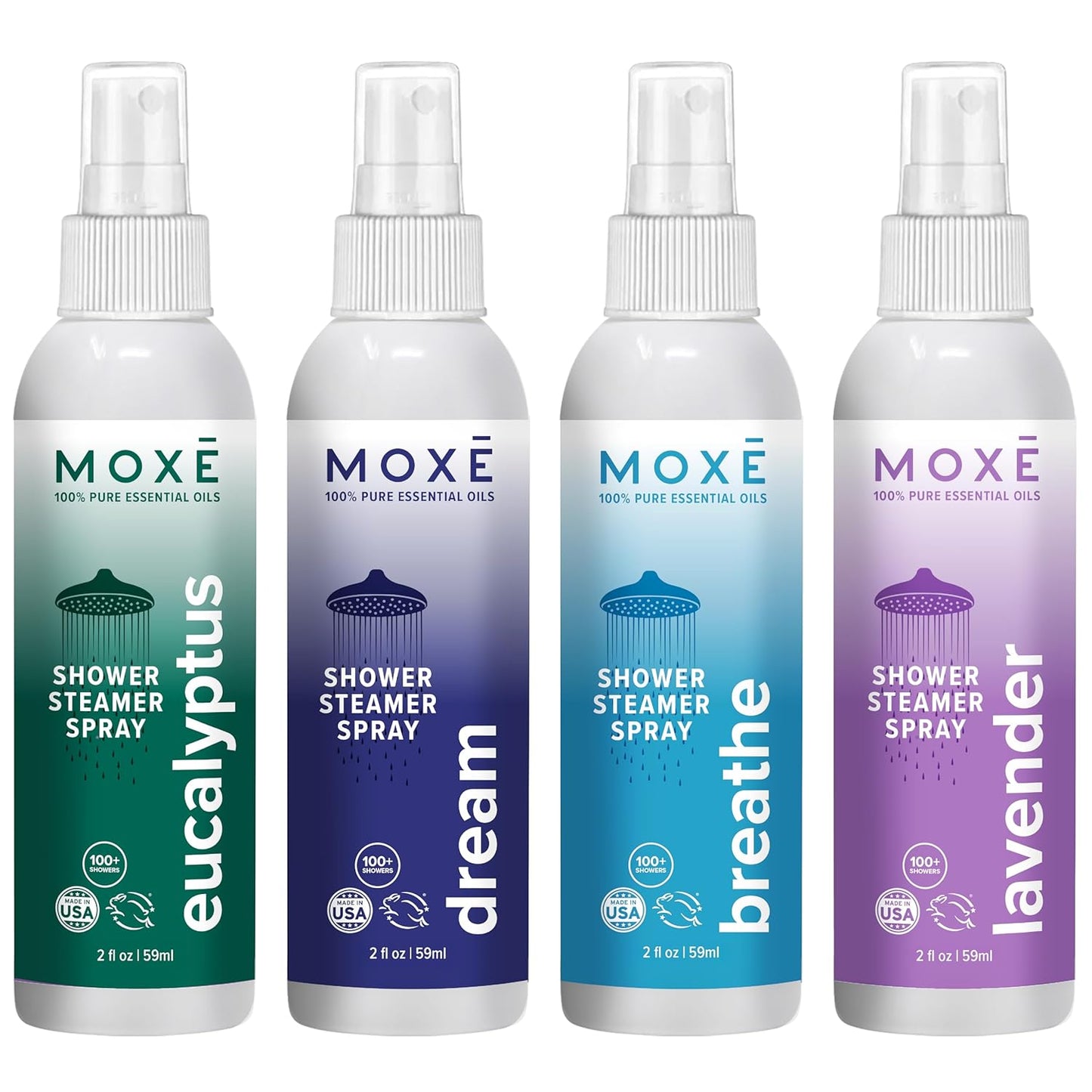 MOXĒ Eucalyptus Oil Shower Mist, Spa Steam Spray, Certified Natural 100% Essential Oils, Made in USA, Aromatherapy, Sinus Congestion Relief, Tension Relief, 4 Ounces