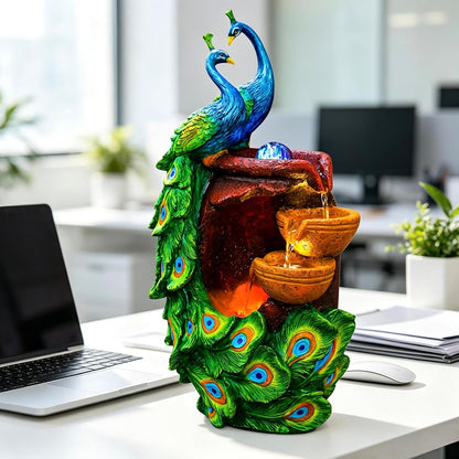Mini Artificial Bonsai Tree Waterfall Fog Feature Rock Tabletop Fountain | 11in Desktop Decor Waterfall Fountain W/ Water Pump& Atomizer&LED Lights &Fake Tree Office Bedroom Relax