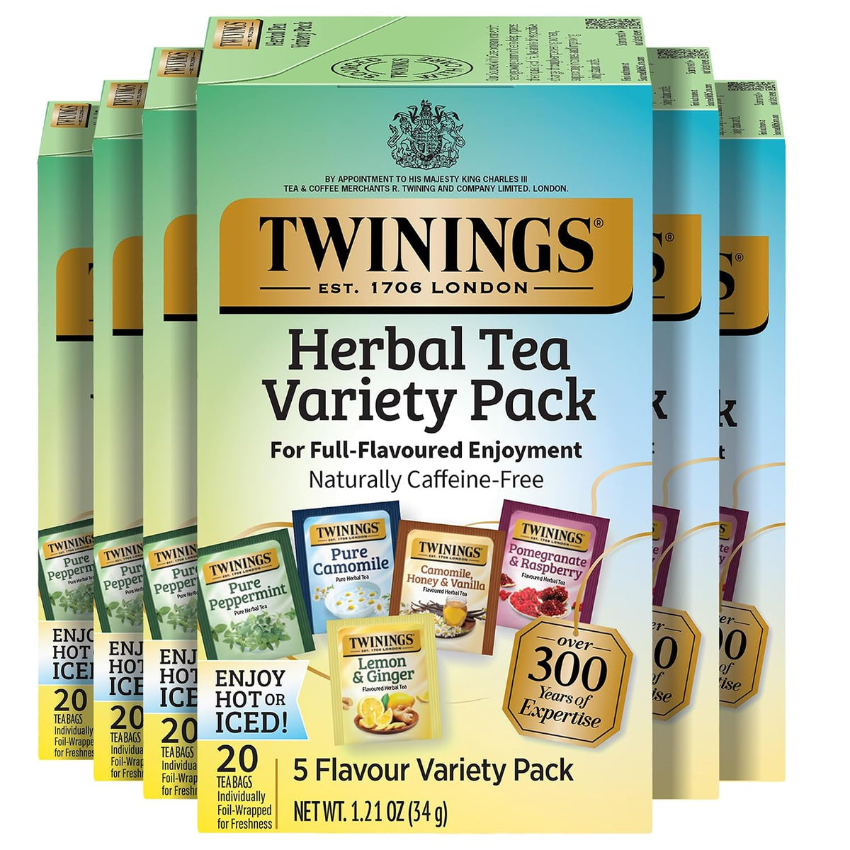 Twinings Herbal Tea Variety Pack, 20 Count (Pack of 6), Formerly Assorted Herbal, Includes 5 Flavours, Naturally Caffeine-Free, Enjoy Hot or Iced, 120 Teabags