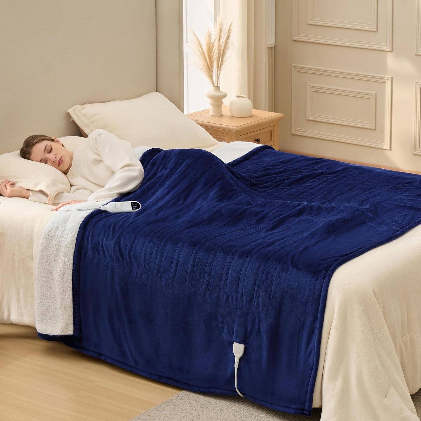 Bedsure Heated Blanket Throw Blanket with Preheat Function - Fast Heating Electric Blanket, Soft Flannel Throw with 6 Time Settings(Up to 10H), 6 Heating Settings, Gifts for Grandma (50"x60", Cream)