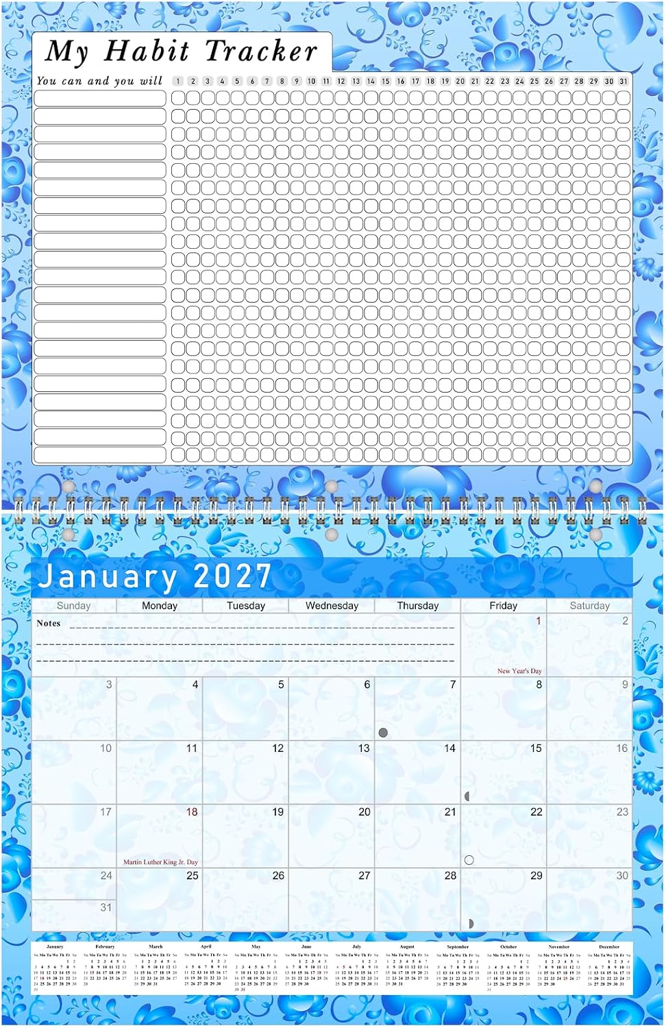 2027 Monthly Desktop/Wall Calendar/Planner - Habit Tracker - Daily, Weekly & Monthly Goal Motivational Habit Tracking Journal Inspirational - (Edition #019)