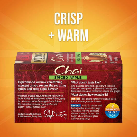 Twinings Spiced Apple Chai Black Tea Bags, 20 CT Box (6 Pack)