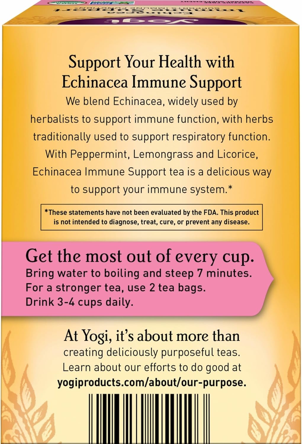 Yogi Echinacea Immune Support Tea, 16 Tea Bags (4 Pack)