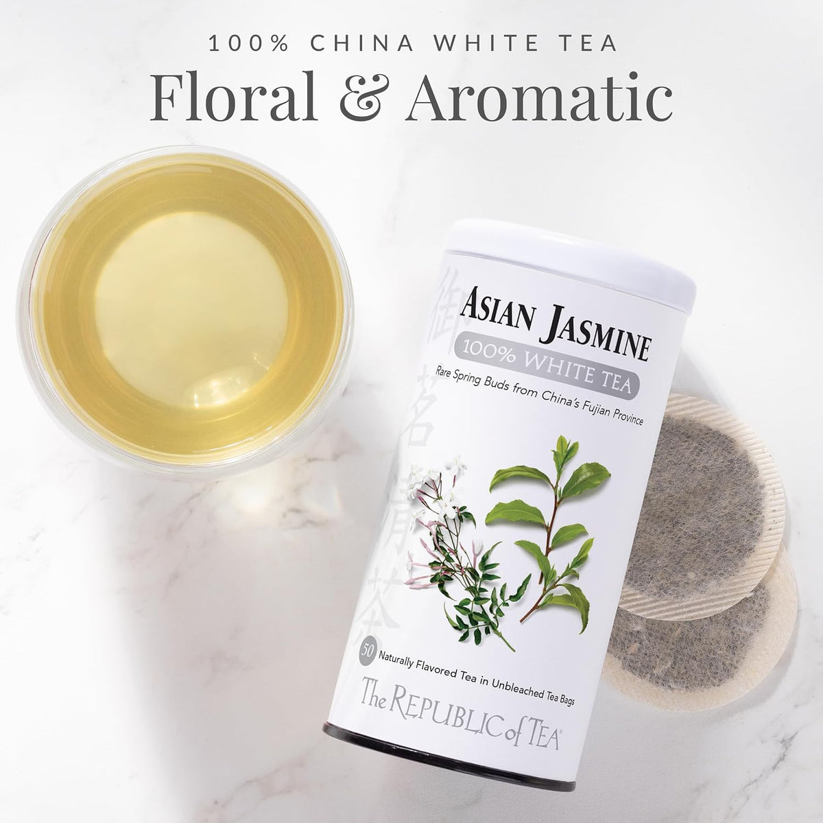 The Republic of Tea Asian Jasmine 100% White Tea, Low Caffeine, 50 Count