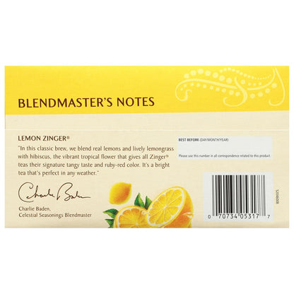 Celestial Seasonings Hibiscus Tea, Red Zinger Herbal Tea, Caffeine Free, 20 Tea Bags