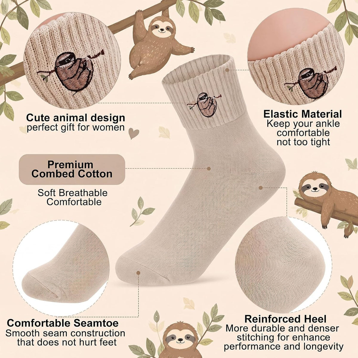 Eurzom 10 Pairs Socks Womens Crew Elastic Ankle Length Cotton Socks Aesthetic Cute Lightweight Low Cut Gifts for Women - Colors A