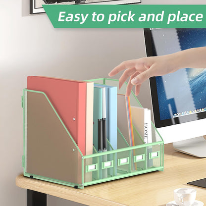 SUPEASY Desk Organizers Metal Desk Magazine File Holder with 5 Vertical Compartments Rack File Organizer for Office Desktop, Classroom, Home Workspace, Black