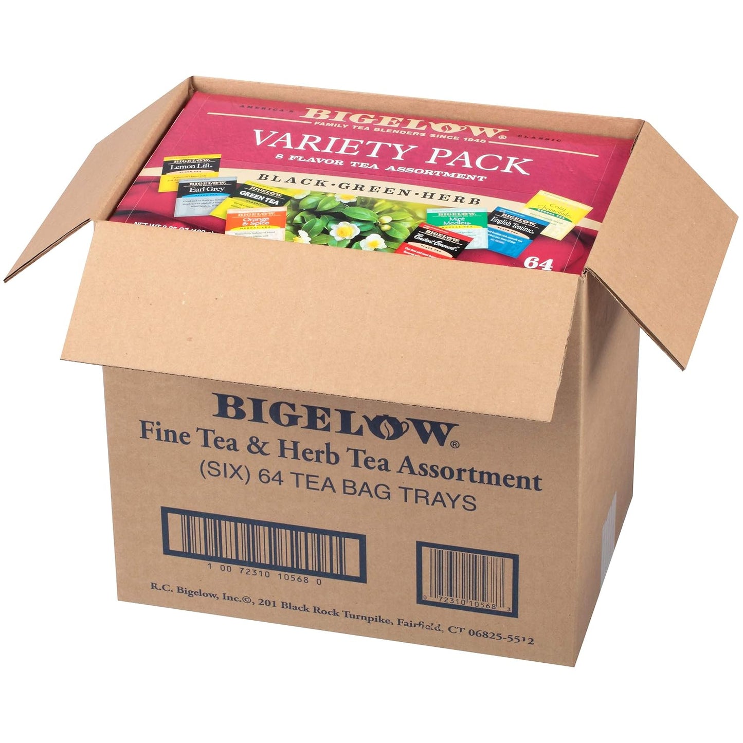 Bigelow Tea Caffeine Free 6 Flavor Herbal Tea Variety Pack, Decaf Tea with Mint Medley, Cozy Chamomile, Orange and Spice, Sweet Dreams, Perfect Peach, and Lemon Ginger, (Pack of 6), 118 Total Tea Bags