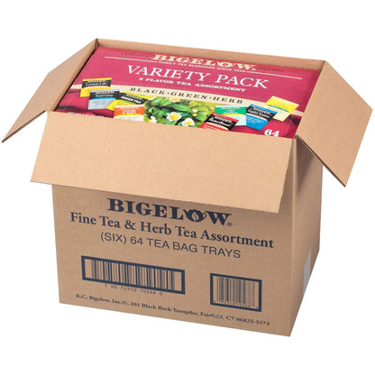 Bigelow Tea Caffeine Free 6 Flavor Herbal Tea Variety Pack, Decaf Tea with Mint Medley, Cozy Chamomile, Orange and Spice, Sweet Dreams, Perfect Peach, and Lemon Ginger, (Pack of 6), 118 Total Tea Bags