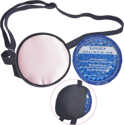 Cooling Eye Patches for Puffy Eyes, Pure Silk Ice Eye Patch, Single Eye Mask, Medical One Eye Cover Cold Hot Therapy Strabismus Lazy Eyes After Surgery Adult Kid Pirate Eyepatch (Pink-New)
