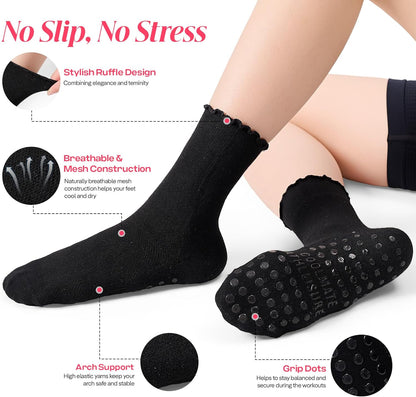 COOLMATE Pilates Socks with Grips for Women, Yoga Socks, Crew Non Slip Women for Barre, Pilates Gifts for Women - Colors A