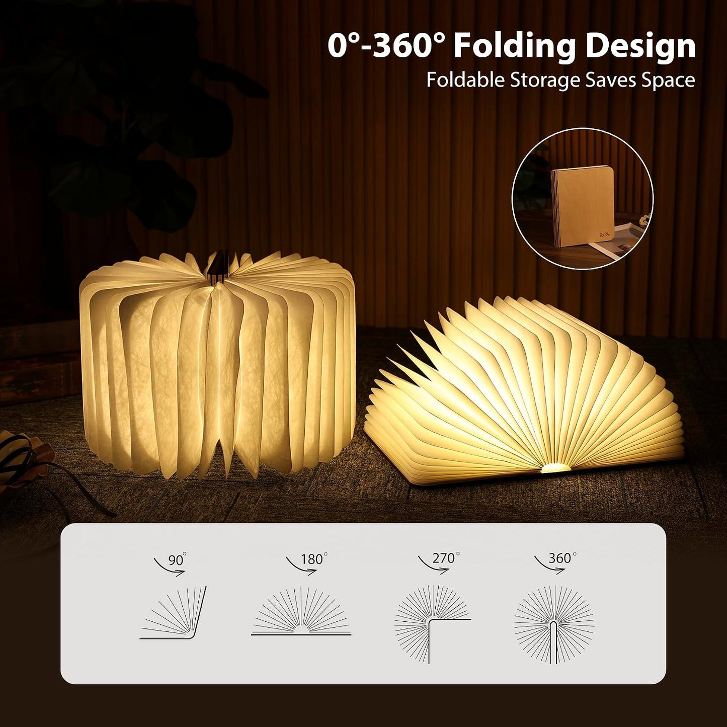 4.7 Inch Wooden Book Lamp, Book Lovers Gifts,Teacher Appreciation Gifts for Women, Folding Book Light, LED Ambient Lighting, Magnetic Mood Lighting for Home&Library Decor (Walnut)