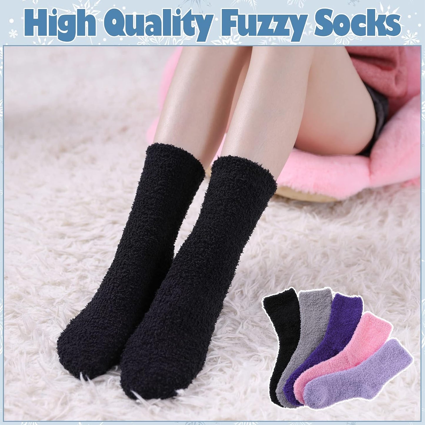 LANLEO 5/6 Pairs Womens Super Soft Fuzzy Plush Warm Winter Home Sleeping Slipper Socks