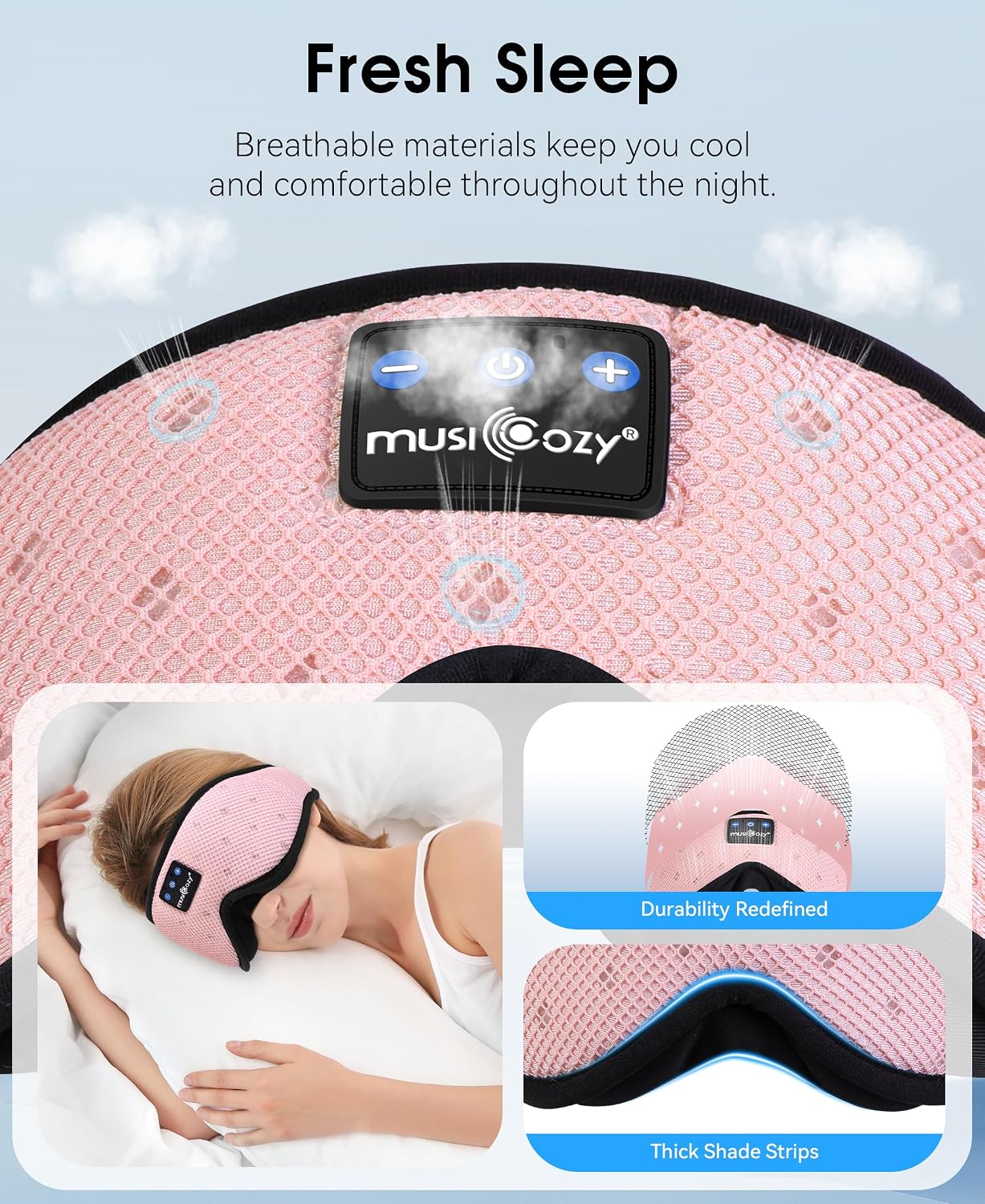 MUSICOZY Sleep Headphones Breathable Sleep Mask Bluetooth 5.4 Wireless Earphones Mask Sleeping Eyemask for Side Sleepers for Women Men Travel Meditation Gift (Mesh Black)