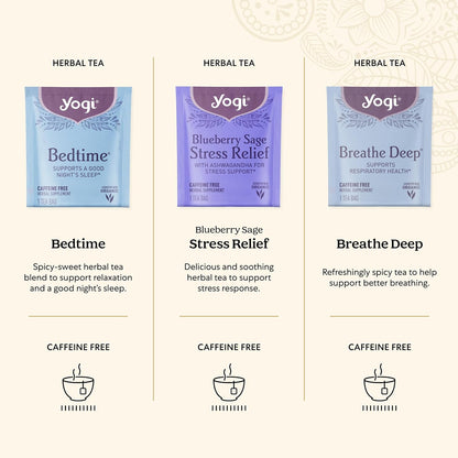 Yogi Organic Sampler Gift Box-5 Tea Bags per Flavor (45 Tea Bags)-Delicious Wellness Immunity Teas-9 Herbal Teas-Caffeine-Free Tea Variety Pack-Tea Gift Set