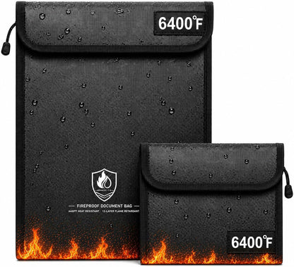 Fireproof Document Bag Set, 6400°F, 15.4x11.2'', 8.7x5.9''