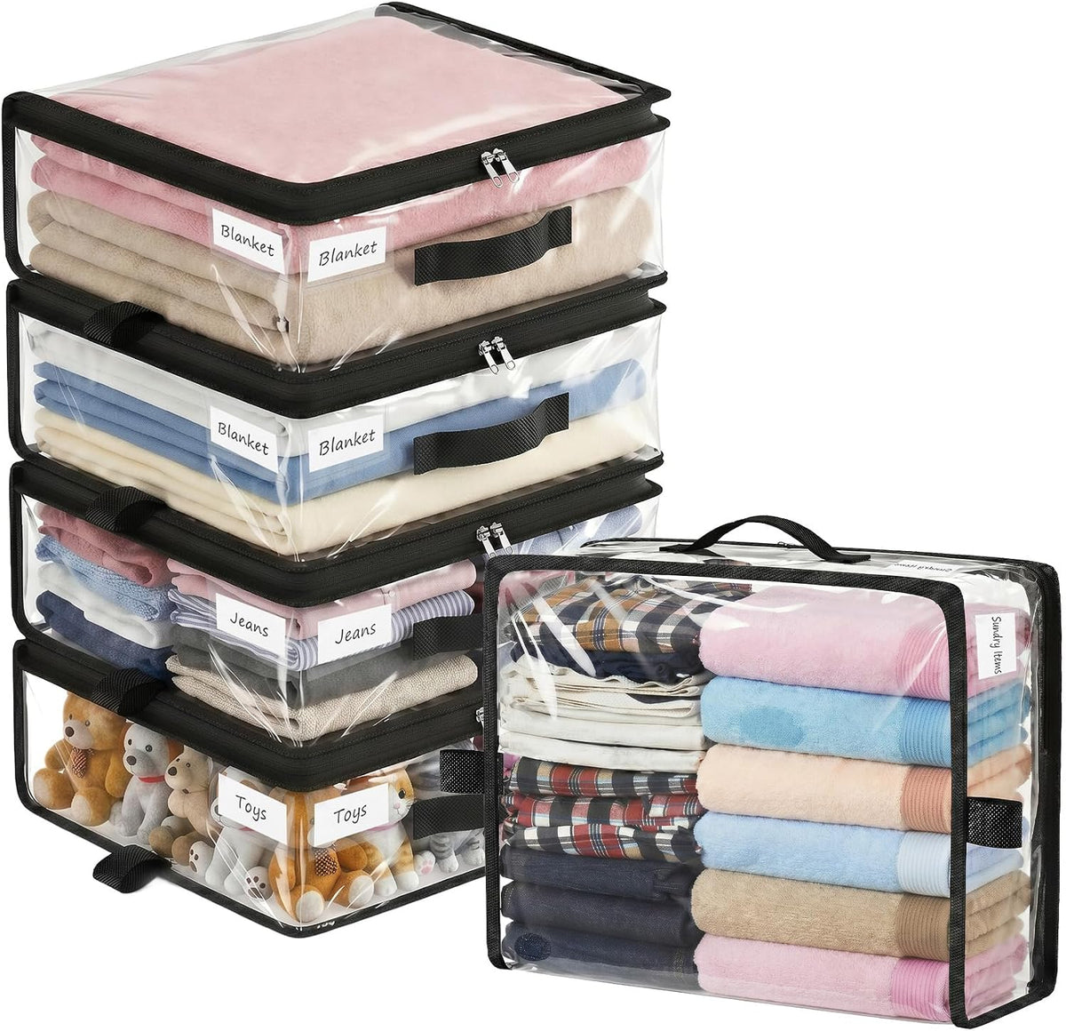 Clear Storage Bags with Zipper Handles, Sheet Organizers and Storage