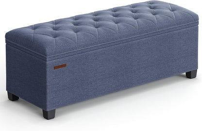 SONGMICS Storage Ottoman Bench, Foot Rest with Legs, 15.7 x 43.3 x 15.7 Inches, End of Bed Bench, Storage Chest, Load up to 660 lb, for Living Room, Bedroom, Entryway, Dark Gray ULSF088G01