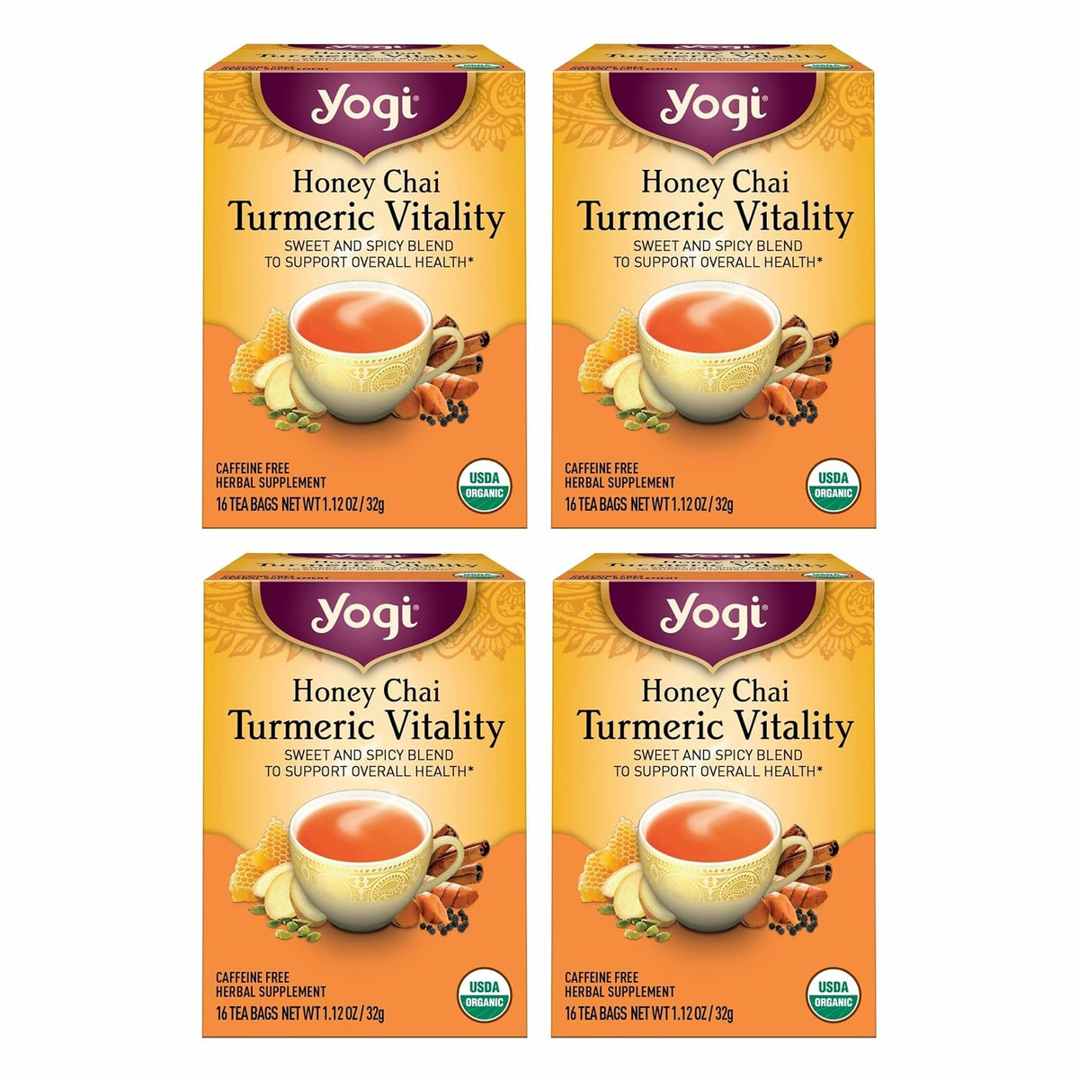 Yogi Honey Chai Turmeric Vitality Tea, 16 Tea Bags (4 Pack)