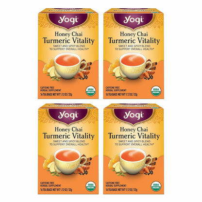 Yogi Honey Chai Turmeric Vitality Tea, 16 Tea Bags (4 Pack)